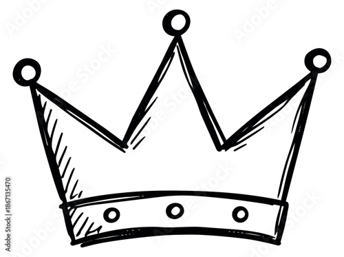 Hand drawn line art illustration of a crown depicting royalty and success for celebration designs