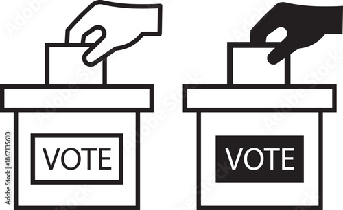 Hand voting ballot box icon. Election and democracy themes are perfect. Ballot icon graphic set. Includes voting and election-related outline symbols
