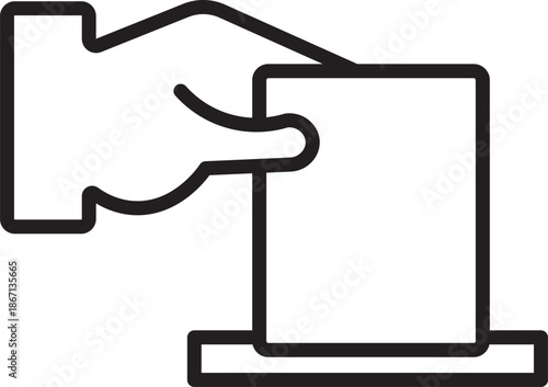 Hand voting ballot box icon. Election and democracy themes are perfect. Ballot icon graphic set. Includes voting and election-related outline symbols
