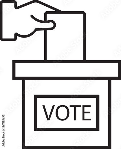 Hand voting ballot box icon. Election and democracy themes are perfect. Ballot icon graphic set. Includes voting and election-related outline symbols
