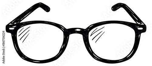 Hand drawn illustration of eyeglasses depicting a classic retro style for fashion and vision concepts