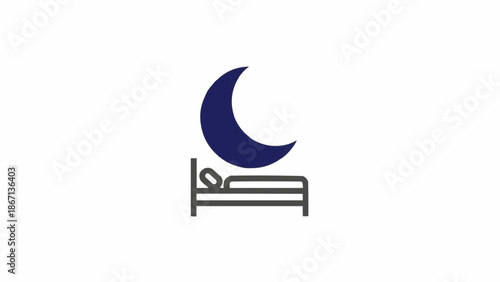 Bed with sleeping person and moon.