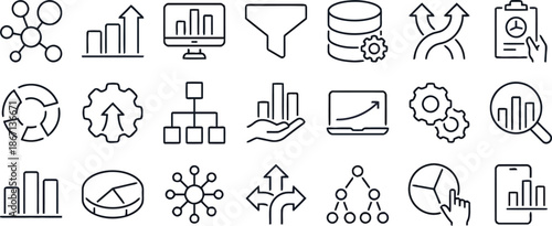 business, finance, chart, graph, data, analysis, icon, set, diagram, growing, bar, funnel, marketing, disk, server, strategy, report, statistics, pie chart, gear, development, structure, stream, succe