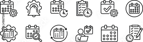 calendar, schedule, time management, event, planning, date, appointment, deadline, reminder, task, agenda, organize, management, clock, checkmark, magnifying glass, setting, notification, workflow, bu