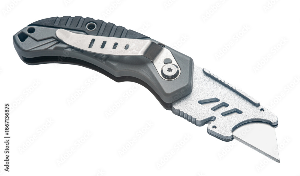 Obraz premium Construction knife close-up on a white isolated background
