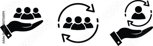 customer retention, customer loyalty, hand, team of people, circle, arrow, customer support, customer relationship, loyalty program, retention strategy, icon, vector, business, marketing, management, 