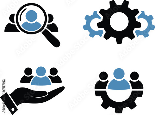 human resources, hr, employee, teamwork, management, leadership, search, recruitment, personnel, gear, wheel, hand, silhouette, job, work, company, corporation, team, organization, group, human, resou