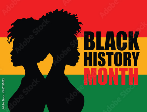 Black History Month Afro Silhouettes with Pan-African Colors Background