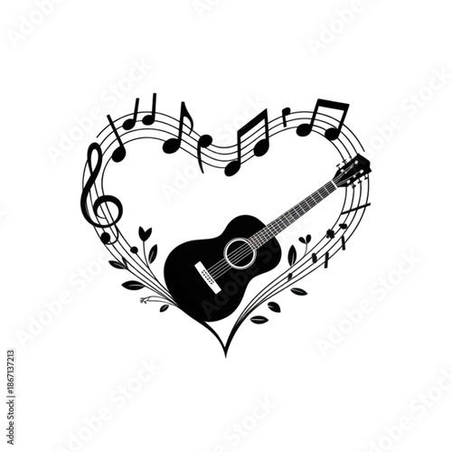 heart with musical notes guitar 