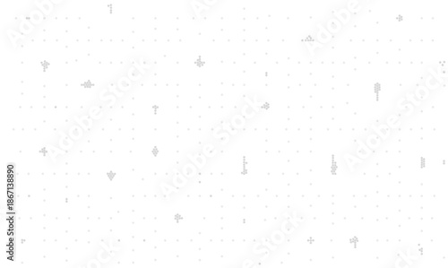 Futuristic white vector background featuring abstract gray digital grid and scattered data points representing big data, nanotechnology, and subtle technical texture for web design.