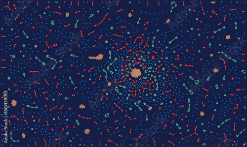 An intricate vector data network illustration representing complex digital connections and information flow. This futuristic graphic concept explores artificial intelligence, big data analytics, and