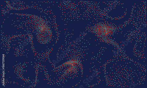 An abstract vector illustration depicting a complex network of interconnected data points and particles against a dark blue background. This digital transformation concept visualizes intricate