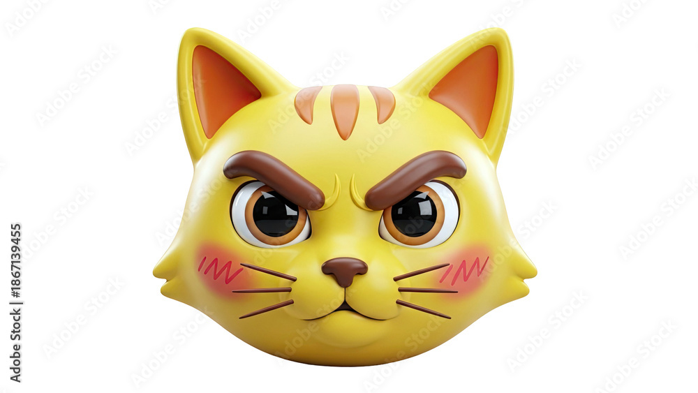 Obraz premium 3D Rendered Cartoon Cat Face with Angry Expression