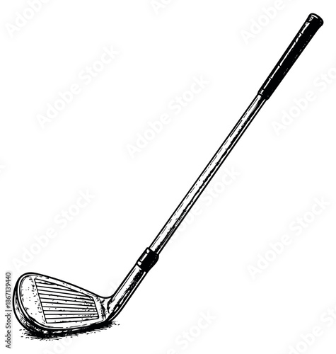Line art illustration of a golf club depicting sports equipment for recreation