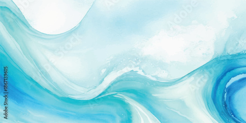 Mint Teal and White Abstract Fluid Art Texture featuring Rippling Water Waves