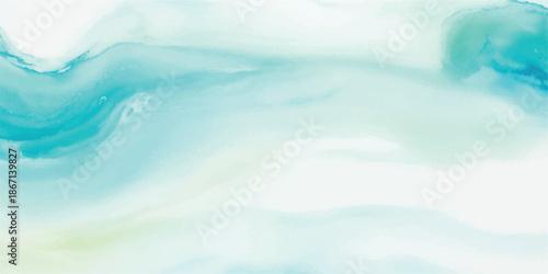 Minimalist Blue and Teal Watercolor Wash Background with Fluid Ink Movement