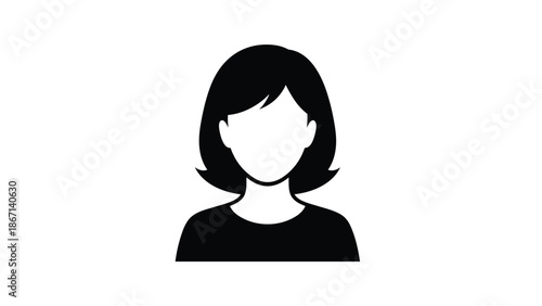 Simple black and white silhouette icon of a woman's head and shoulders with a classic medium length hairstyle.