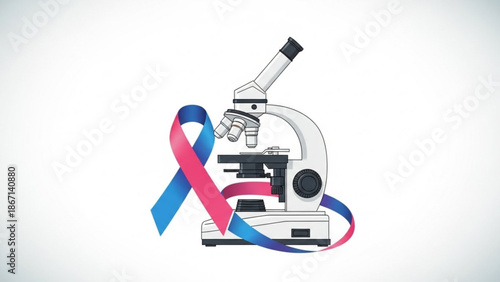 Microscope with bisexual pride ribbon symbolizing research and awareness of sexual orientation health issues in a medical laboratory with LGBTQ