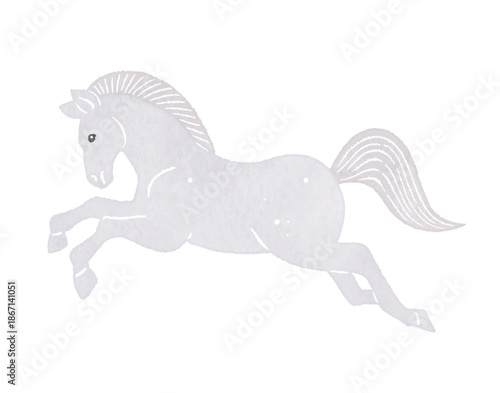 走る白い馬　ウマ　うま　午　white horse