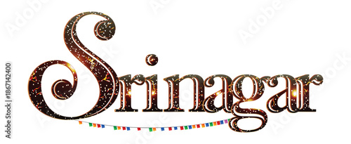 Srinagar Kashmir Travel Typography Illustration | Famous Hill Station Destination Text Design for Tourism Promotion