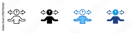 Possibility Multiple Style Icon Design Vector - Person with question mark and arrows representing uncertainty and possible outcomes
