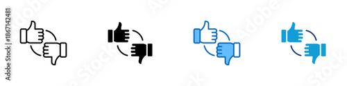 Preference Multiple Style Icon Design Vector - Thumbs up and down symbols representing user preference and opinion selection