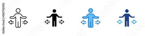 Way Choosing Multiple Style Icon Design Vector - Person with arrows pointing left and right representing direction selection and navigation choices