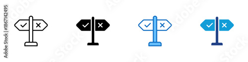 Path Choice Multiple Style Icon Design Vector - Signpost showing correct and incorrect directions representing path selection