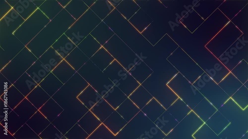Abstract geometric glowing neon lines forms seamless looping animated background