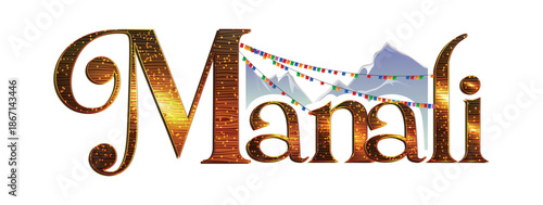 Manali Himalayan Mountain Typography Illustration for Travel Tourism Design