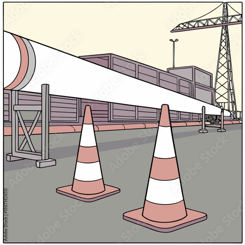 Wind Turbine Blade Resting on Supports by Cones in an Area