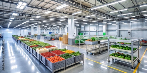 Fresh Produce Display in Bright Modern Warehouse Environment