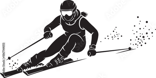 Mountain Skiing Silhouette Set