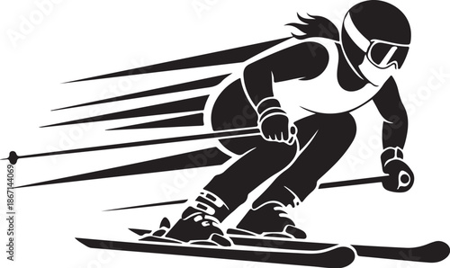 Mountain Skiing Silhouette Set