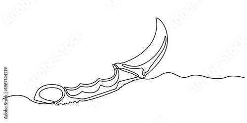 continuous line drawing of a commando knife. Military command knife icon drawn in one line.single line vector illustration.isolated white background