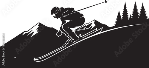 Mountain Skiing Silhouette Set
