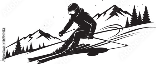 Mountain Skiing Silhouette Set