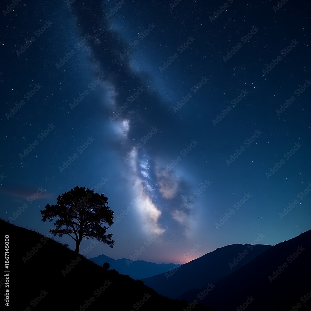 Fototapeta premium Stunning night sky with Milky Way galaxy over mountain landscape