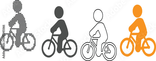 Four different style bicycle riders in various colors and designs riding bikes