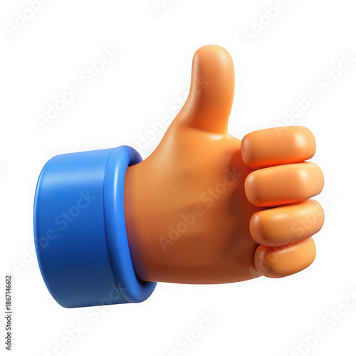Orange cartoon hand giving a thumbs up gesture isolated on transparent background