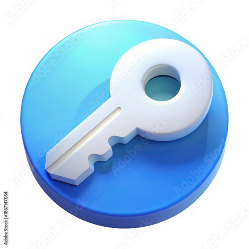 A white key icon on a blue circle, isolated on transparent background