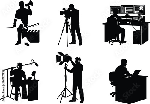 "Film Director Silhouette with Megaphone and Clapperboard