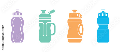 Water bottle represented as a solid icon, in a glyph style suitable for web or mobile apps, perfect for fitness and hydration, includes a vector illustration of a sports bottle