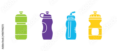 A solid water bottle icon, designed in a glyph style for use on websites or mobile applications, great for fitness and drinking, showcasing a vector illustration of a sports bottle 