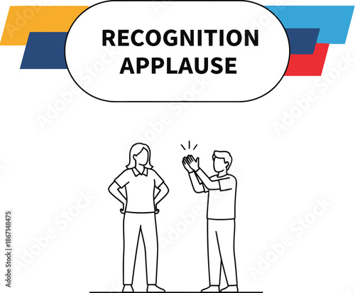 Black outline Vector of business colleagues applauding achievement and recognition
