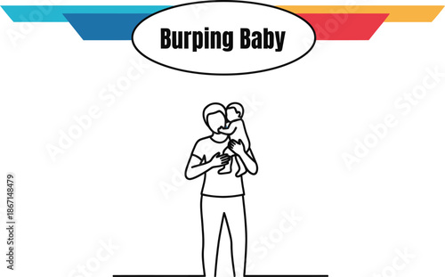 Black outline Vector of a father carefully burping a newborn baby
