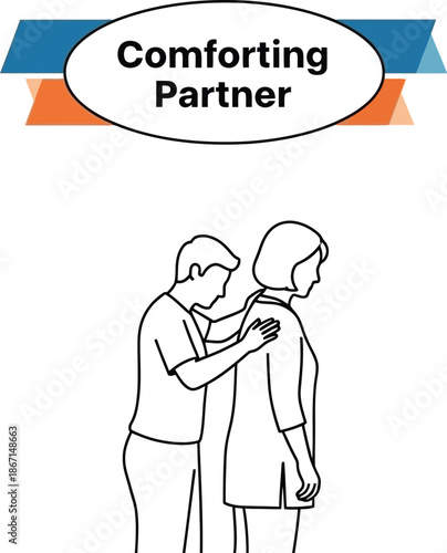Black outline Vector of a supportive partner offering comfort and reassurance