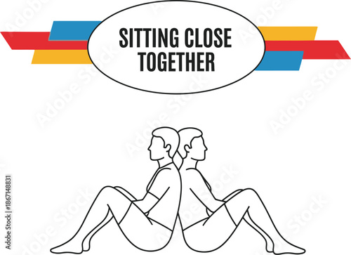 Black outline Vector of two people performing a seated partner stretching exercise