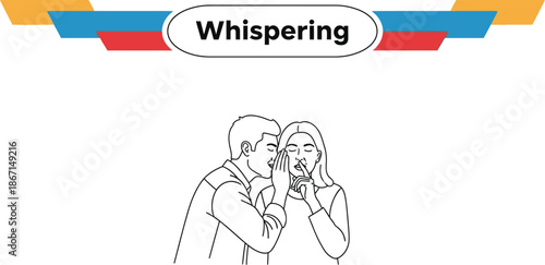 Black outline Vector of a couple sharing a secret with a quiet gesture