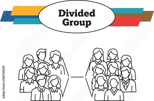 Black outline Vector of a large group divided into two opposing sides